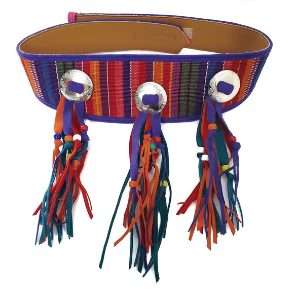 Nwot Boho Tassel Belt Size Small Multicolor Cotton Stripes Gypsie Hippie Tribal - Picture 1 of 9